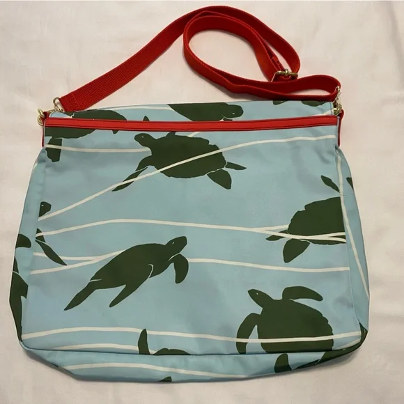 New Fossil Turtle Print Blue and Green Women's Bag with Red Shoulder Strap - Picture 8 of 8